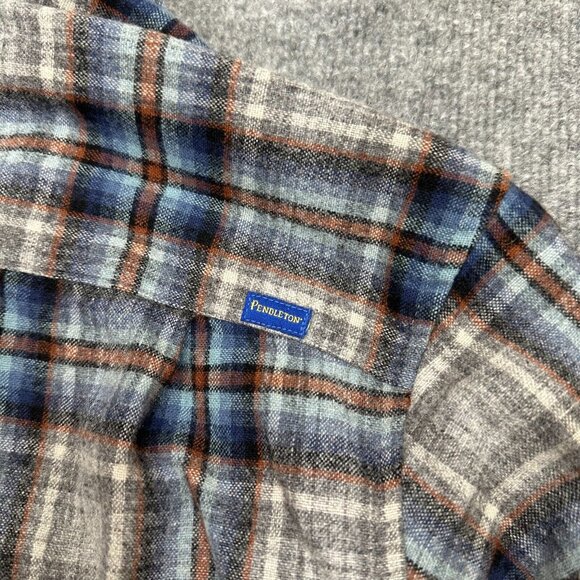 Pendleton Board Shirt Fitted Plaid Flannel Mens Small Gray Blue Virgin Wool - Picture 5 of 10